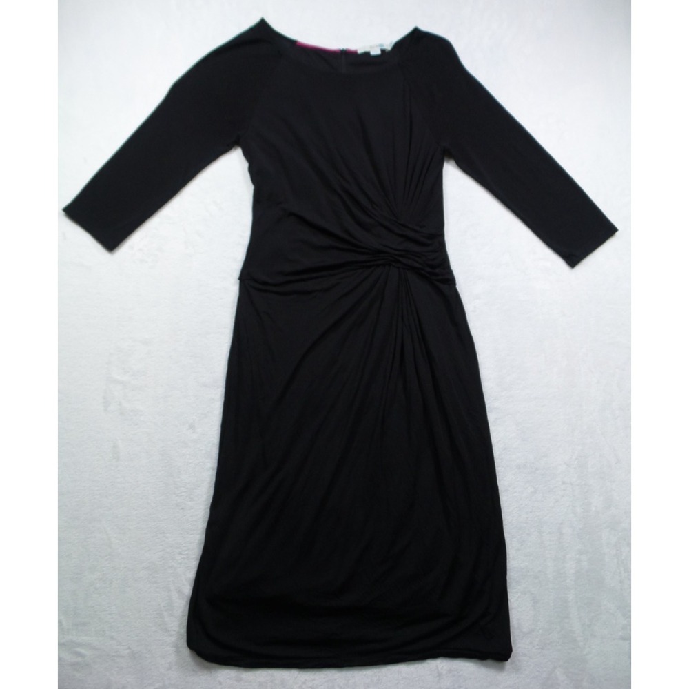 Boden Dress Womens Size 8L Black Harper Ruched Faux Wrap 3/4 Sleeve Zipper